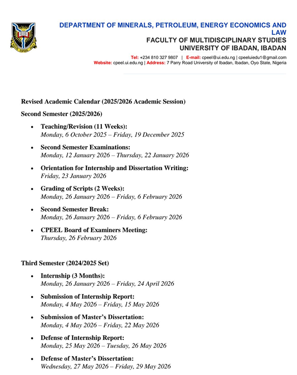 CPEEL Academic Calendar 2025/2026